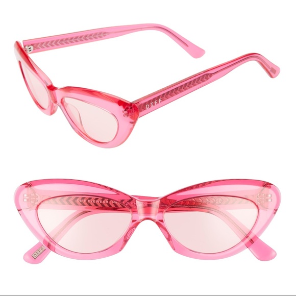 DIFF Pink Cleo Sunglasses Cat Eye Transparent Pink Frames Pink Lenses Retro NWT - Picture 3 of 10